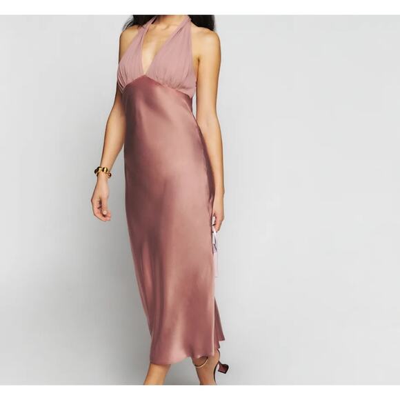 Reformation Women's Wyn Silk Maxi Dress Praline Size 10 NWT - Picture 1 of 9